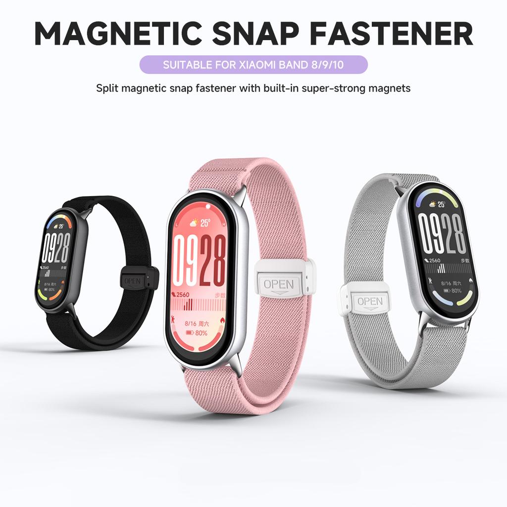 Эластичный нейлоновый ремешок для Xiaomi Band 10/9/8 Магнитный плетеный спортивный ремешок для Miband 10 9 8 NFC Смарт-часы Запасной браслет