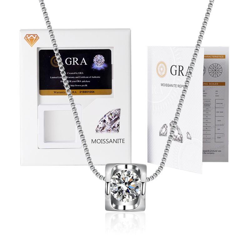 Elegant Moissanite Pendant Necklace With Thick White Gold Plating Hexagonal Crown Design Box Chain 21-50cm Adjustable Length