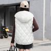 Women Autumn Winter Soild Color Rhombus Thicken Outwear Cotton Padded Hooded Sleeveless Warm Jacket Coat Vest