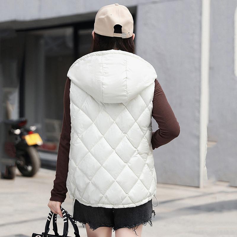 Women Autumn Winter Soild Color Rhombus Thicken Outwear Cotton Padded Hooded Sleeveless Warm Jacket Coat Vest