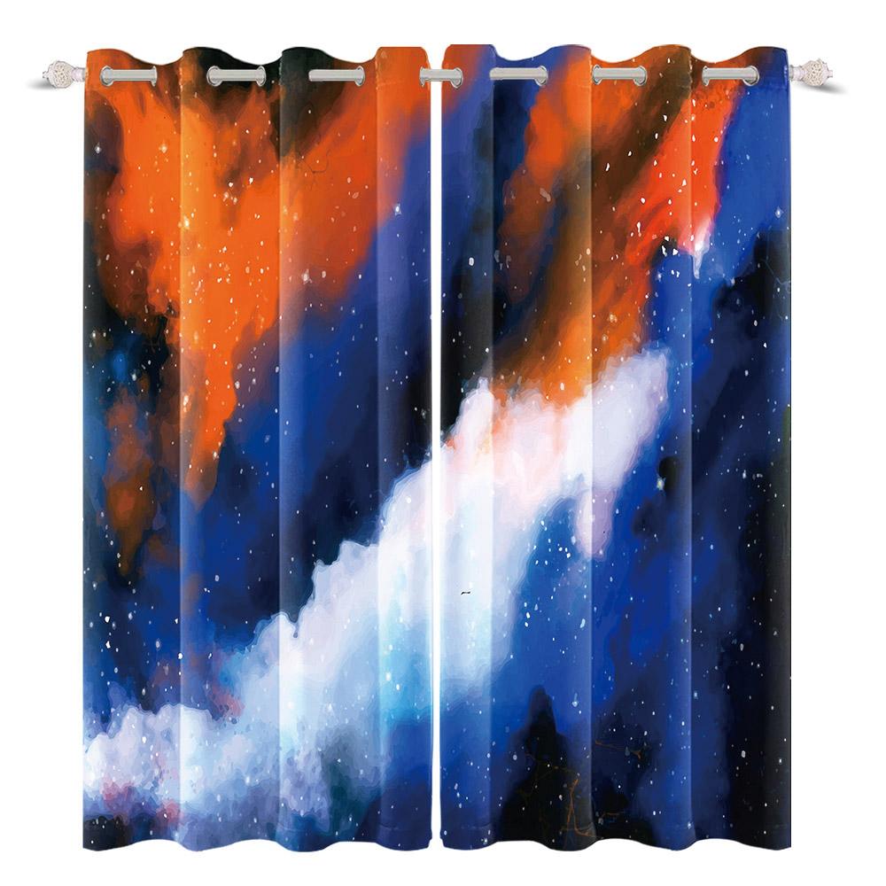 2pcs/set Universe Blue Purple Aurora Window Curtain Outer Space Nebula Home Bedroom Bar Decor Blackout Polyester Fabric Curtains