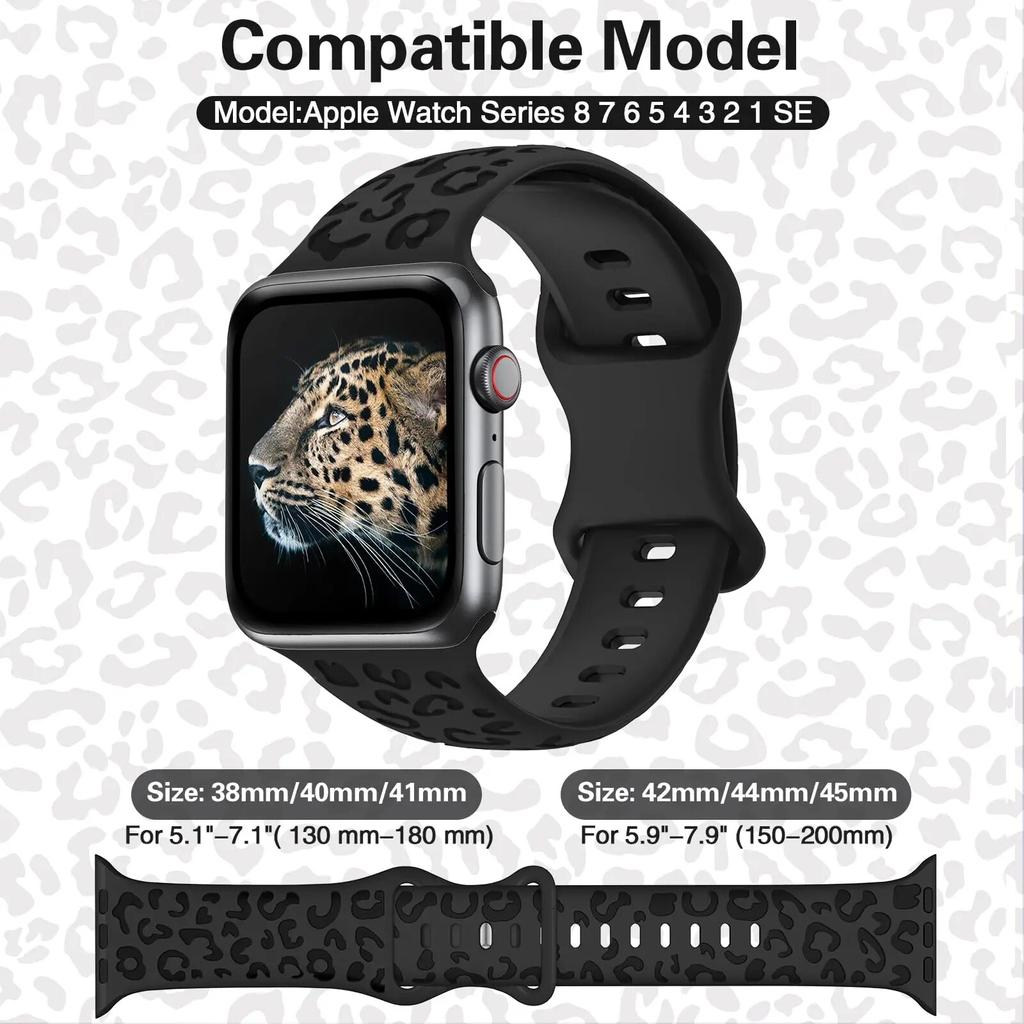 Ремешок для Apple Watch Band 45 мм, 41 мм, 44 мм, 40 мм, 42 мм, 38 мм, 49 мм, силиконовый браслет с леопардовой гравировкой iwatch series 7 se 3 6 8 ultra