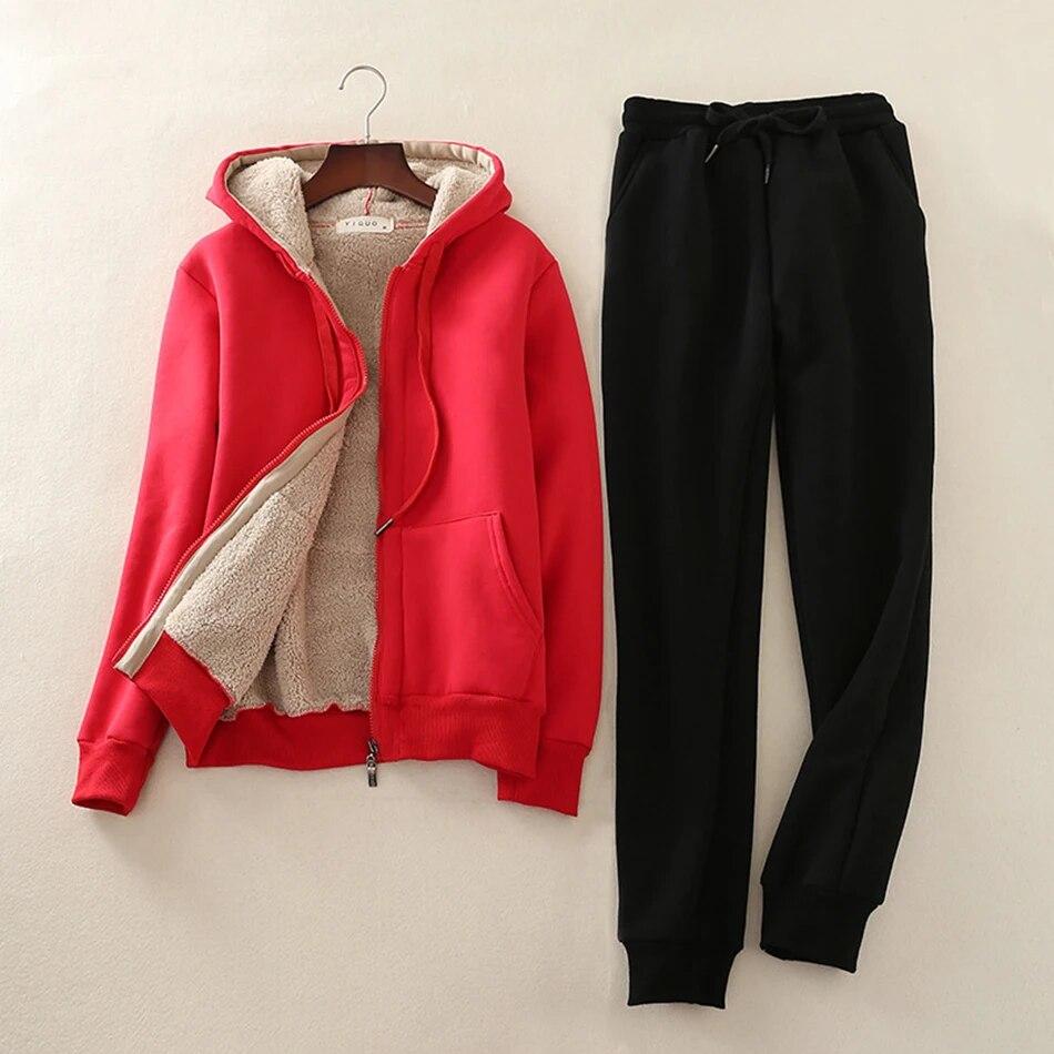 Женский зимний теплый костюм, спортивный костюм из 2 предметов, женские утепленные толстовки с капюшоном и длинными рукавами, кашемировые спортивные костюмы, женская одежда