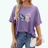 Plus Size Women FashionPrint Tee Shirt Casual Round Collar Short Sleeve Top Summer Pullover Loose T-shirt
