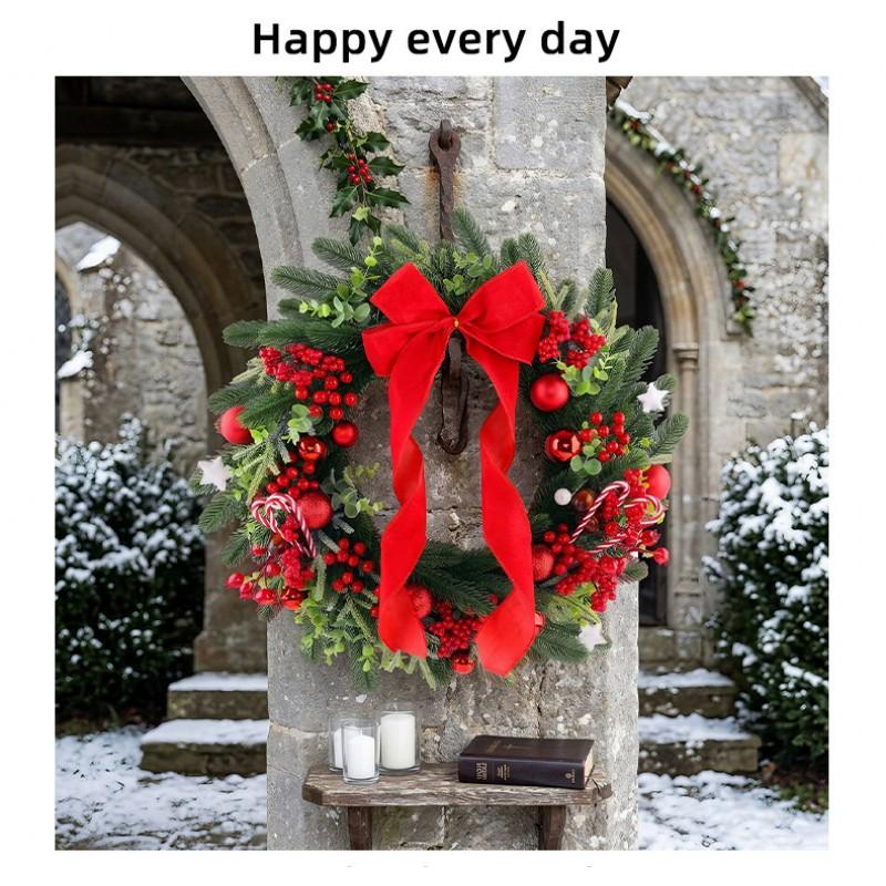 Red Bow Christmas Wreath Decorative Holiday Door Hanging Ornament Home Store Window Display
