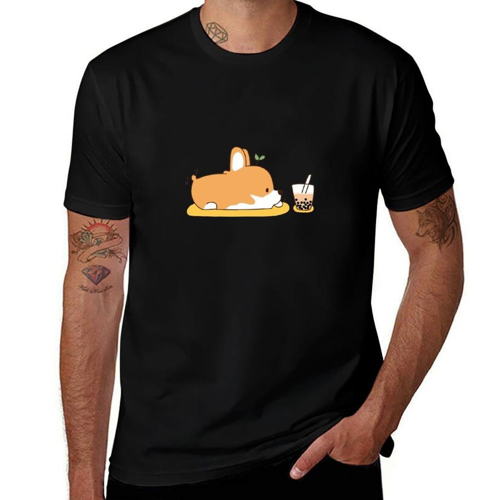 Corgi And Bubble Tea Tshirt Soft Lightweight Cotton Tshirt