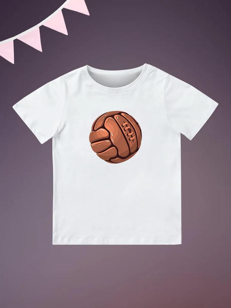 Round Neck Printed Pattern Pullover Short Sleeve Kids Tops Leather Football