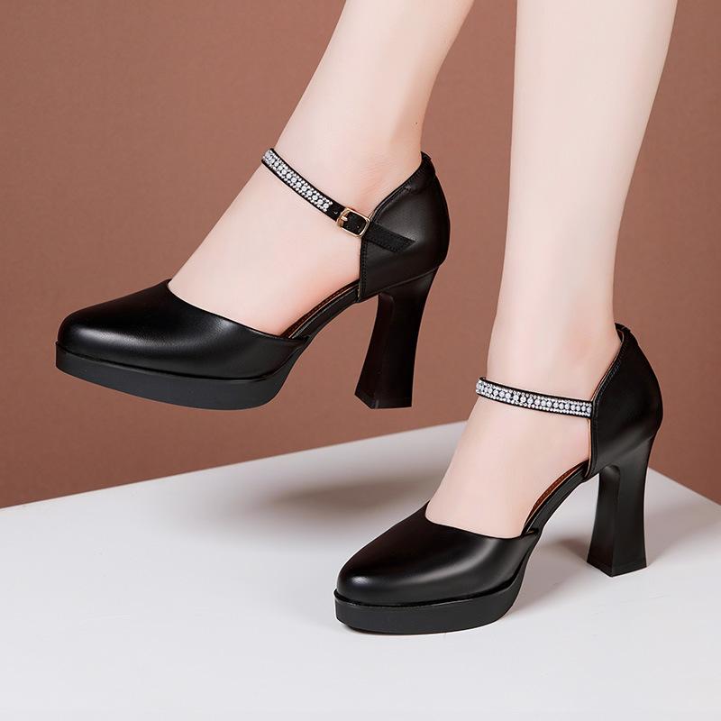 Туфли-лодочки из натуральной кожи на толстом каблуке 7/9/11 см, супервысокий каблук, водонепроницаемая платформа, женская обувь для вечеринки, туфли на высоком каблуке