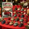 Festive Room Decor Vintage Truck Advent Calendar, 24 Day Christmas Countdown Set with Retro Birthday Gifts for Children Pickup Ornaments, 2D