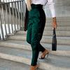 Women Pants Smooth Faux Leather Zipper Decor Slim Fit High Waist Zipper Button Closure Multi Pockets Solid Color Pencil Pants Long Trousers