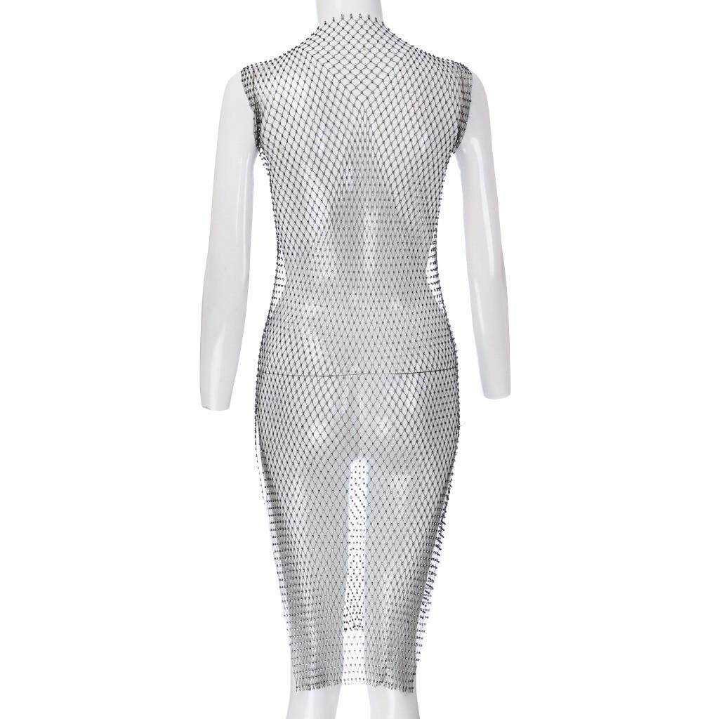 Женское летнее пляжное платье с ажурной сеткой и эластичными стразами