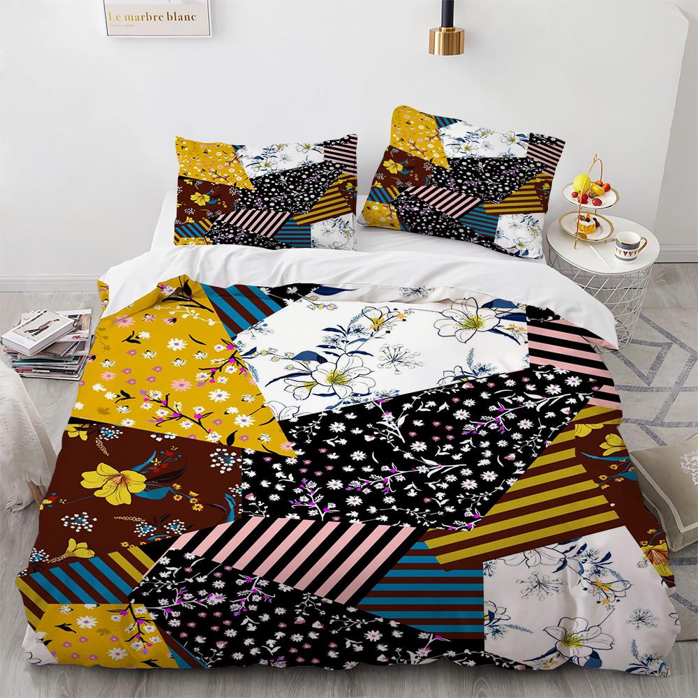 Boho Floral Bedspread Patchwork Coverlet Set Reversible Soft Bedding Farmhouse Garden Bed Quilt Sets for All Season Women Men