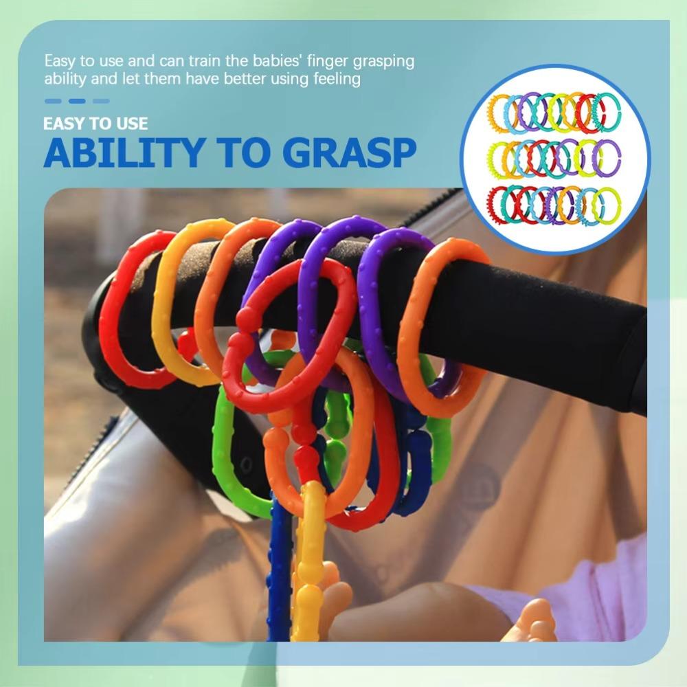 10PCS Smooth Surface Rainbow Hanging Ring Rainbow Color Handheld Grasp Babies And Toddlers Stroller