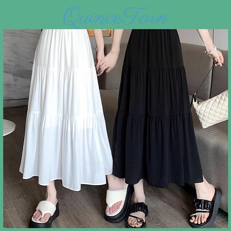 Long 1pc Skirts High Waist Skirts Aline Skirts Polyester Chiffon White Elastic Women Vintage