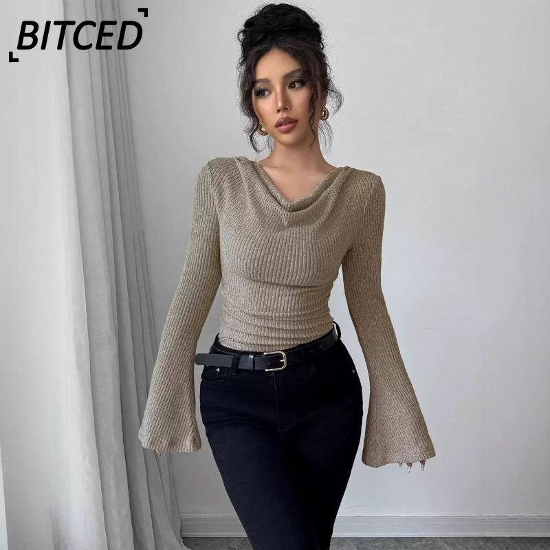 BITCED Женские модные повседневные однотонные блузки и рубашки с длинными рукавами с принтом