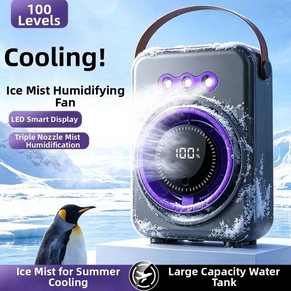Triple-Hole Desktop Humidifying Fan 100-Speed Adjustment Mini Air Cooler Outdoor Tent