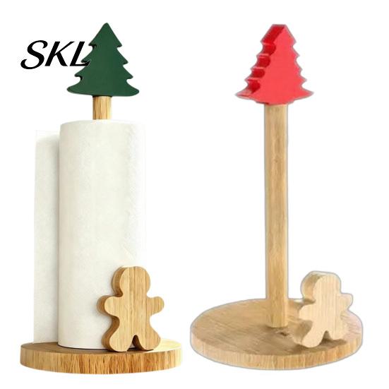 Handmade Wooden Holiday Gift Christmas Paper Towel Holder, Snowman And Tree Design, Rustic Decor for Dining Table Decorative Roll Holder Kitchen