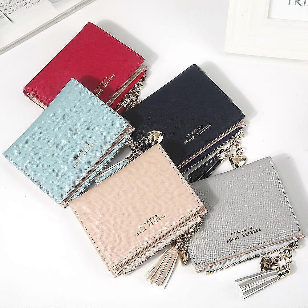 Small Wallets For Women Bifold Slim Coin Purse Zipper Id Card Holder - Blue