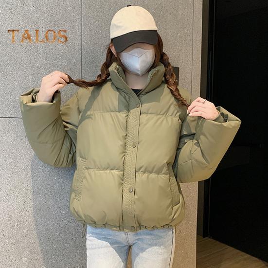 Женское зимнее хлопковое пальто с карманами, воротником-стойкой, длинным рукавом, однотонное, легкое, утолщенное, теплое, верхняя одежда