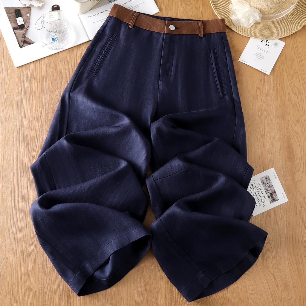 Свободные женские летние тонкие брюки wide-leg из тенсела и льна 1116 новые с высокой талией хлопково-льняные повседневные прямые брюки
