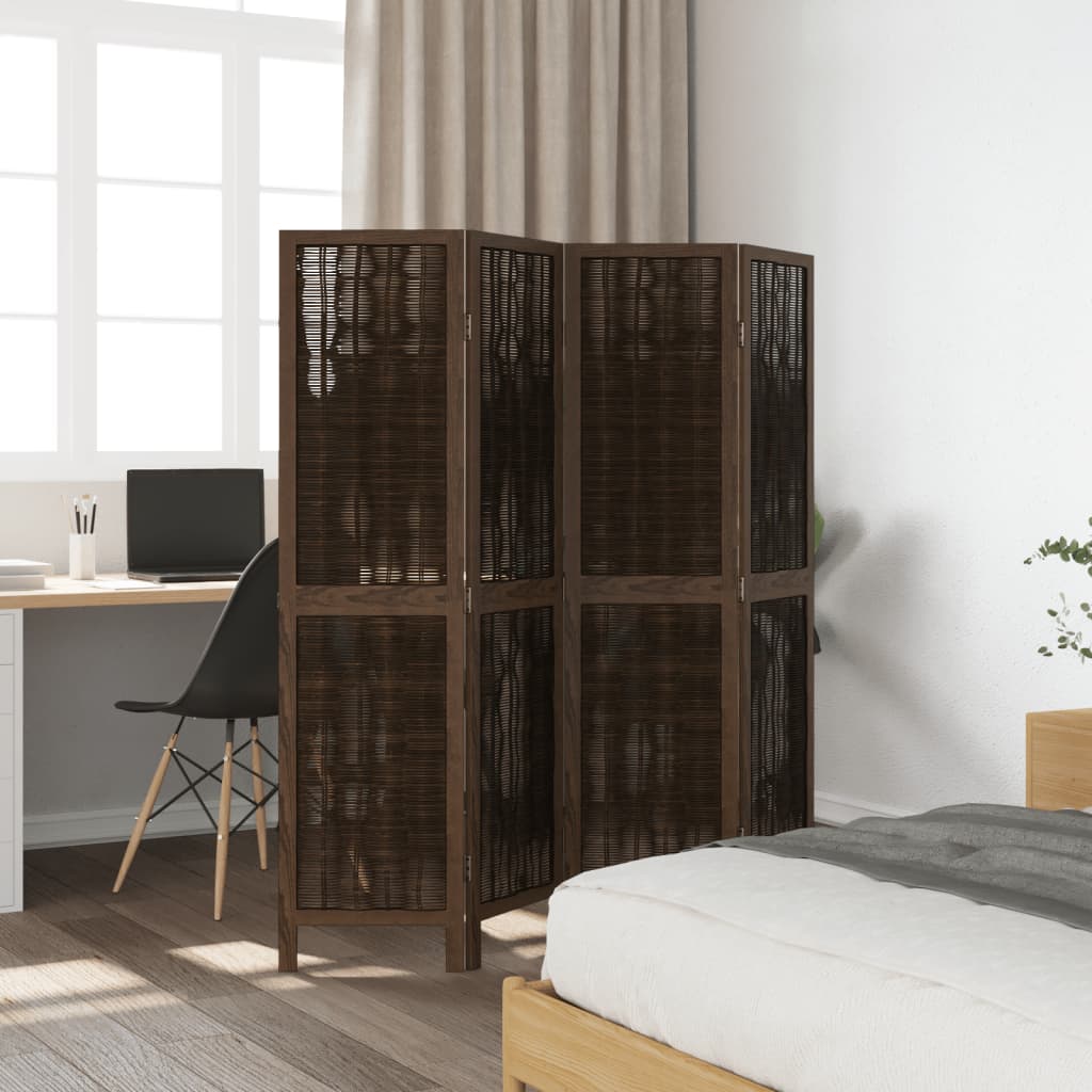 4 Piece Room Divider Dark Brown Solid Paulownia Wood