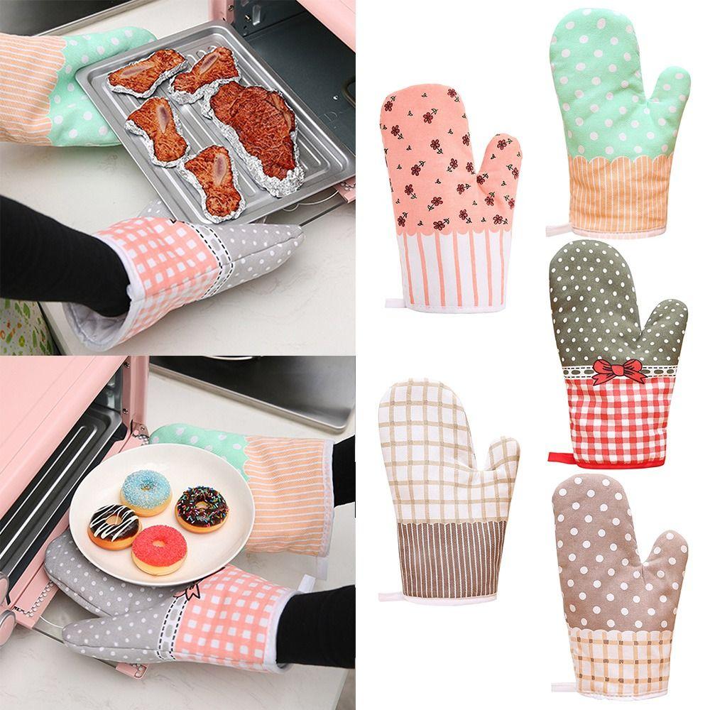Kitchen Anti-Scalding Heat Resistant Cotton Oven Mitts Non-Slip Insulation Gloves