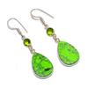 Natural Green Turquoise, Peridot Gemstone 925 Sterling Silver Earring 1.97" W0b82