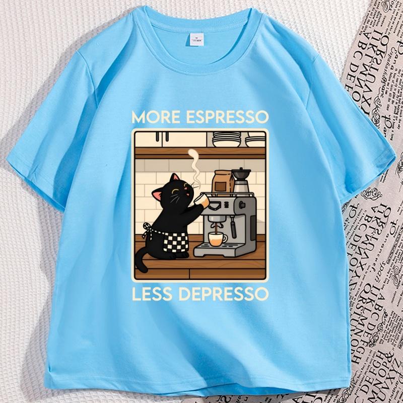 Vintage Cat Coffee Tshirt Funny Graphic Tee Unisex Women Causal Shortsleeve Unisex T Shirts Soft Breathable Cotton Clothes Tops