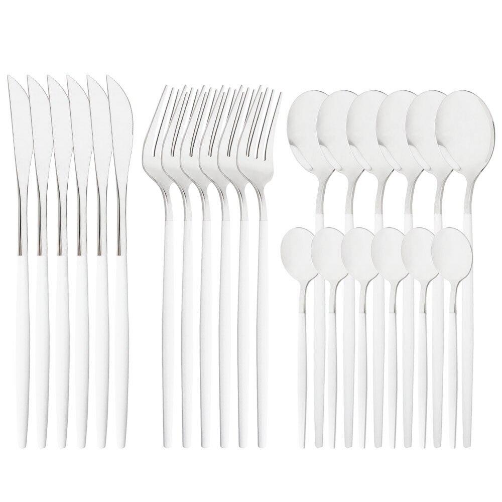 Purple Stainless Steel Cutlery Set 24pc For 6 Flatware Knife Fork Coffee Spoons Tableware Suit Household Kitchen Dinnerware Set