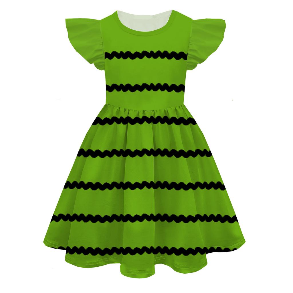European And American Feifei Sleeve Princess Dress Color Peripheral 3D Digital Printing Children'S Milk Silk Dress
