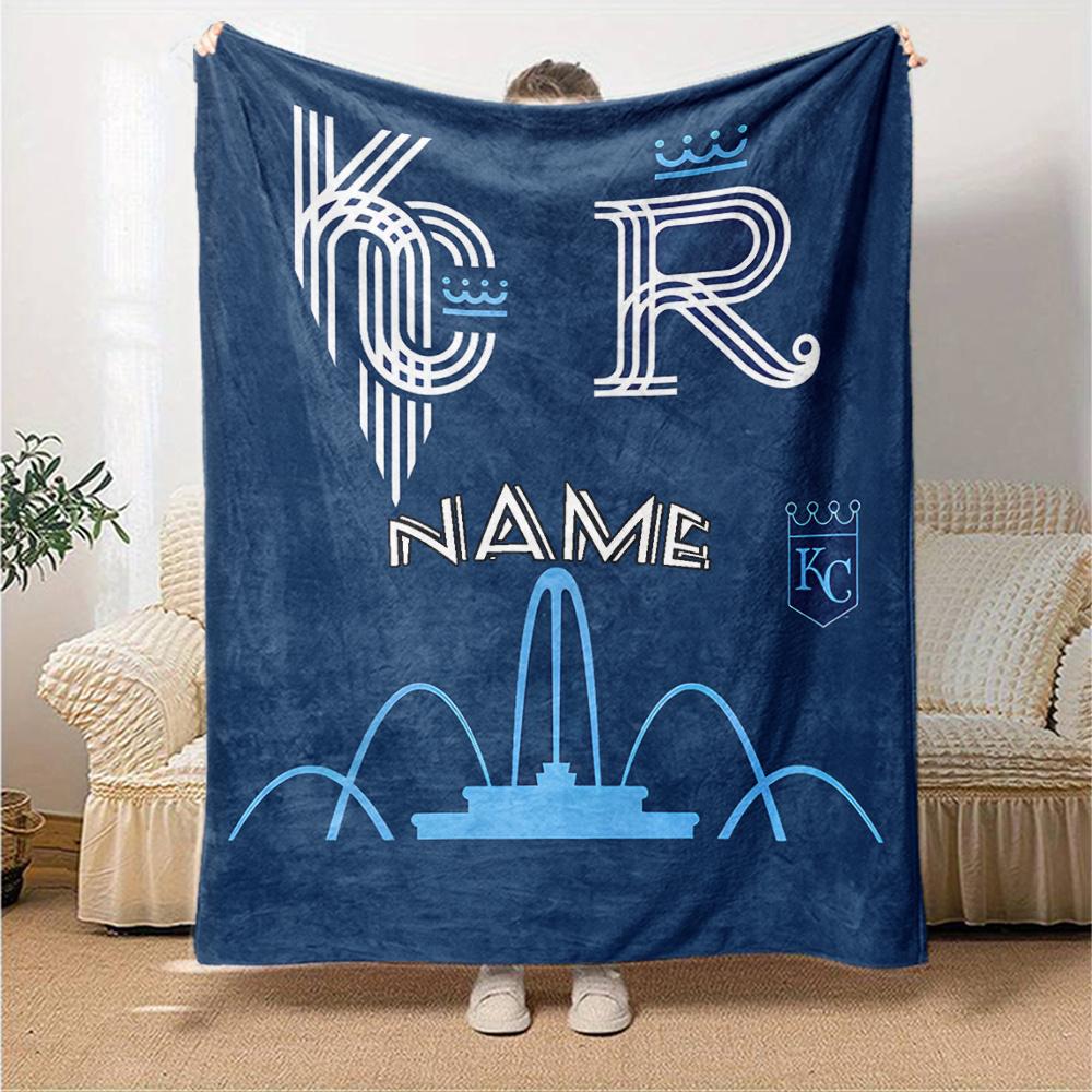 Kansas City Royals Crown Fountain Four Seasons Blanket Customized With Your Name Lightweight And Warm Perfect Gift For Home Office Camping Sofa Travel