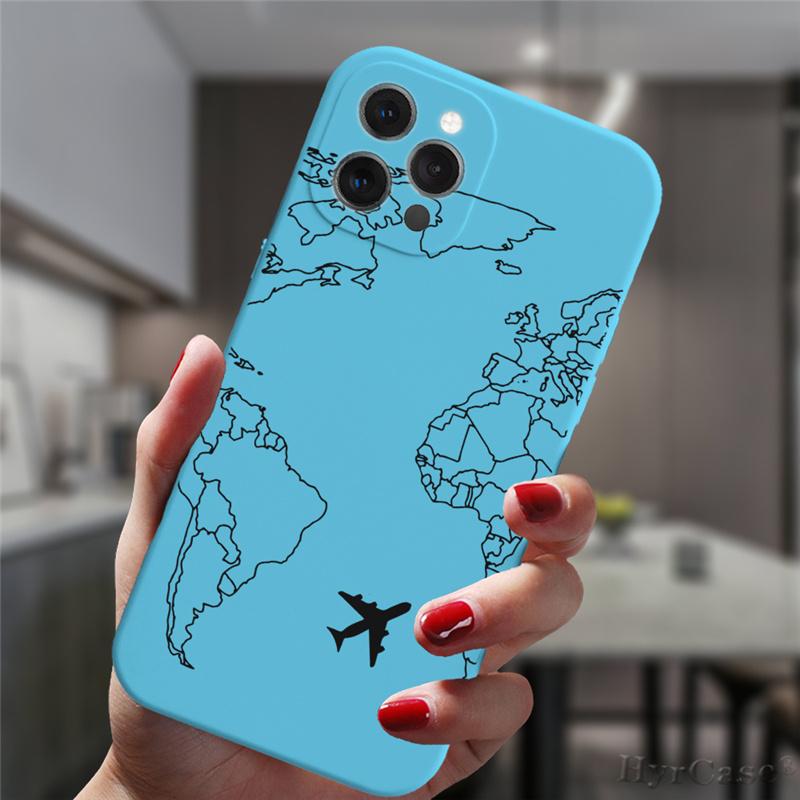 Для Iphone 13 12 11 14 Pro Max 14plus 13mini Чехол Модный Роскошный Популярный Самолеты Карта Мира Путешествия Конфеты Силиконовый Чехол