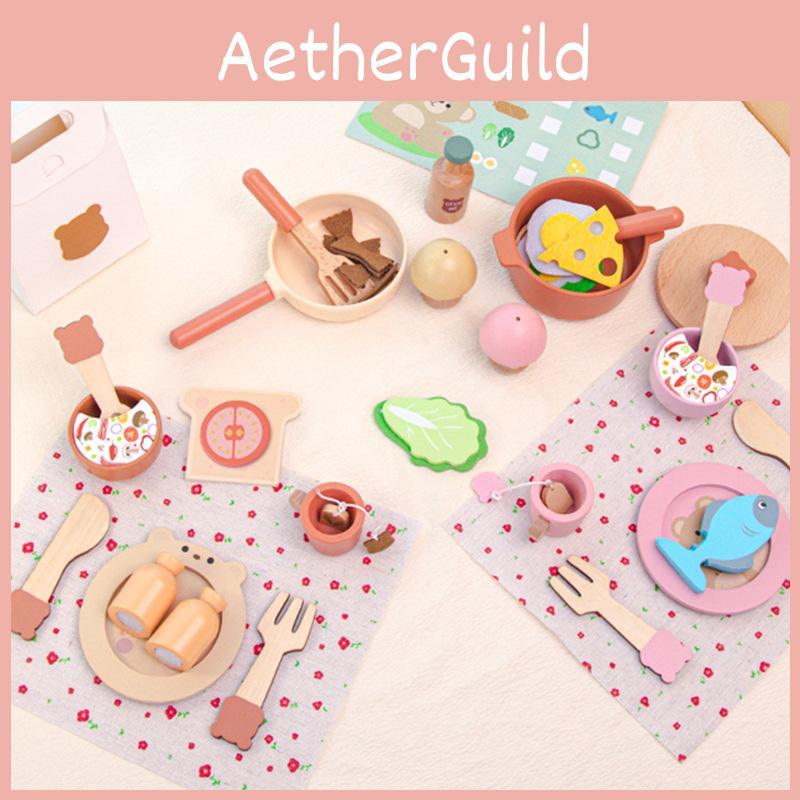 Kids Wooden Cooking Role Play Set Bear Themed Kitchen Toys For Education Early