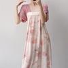 Women's nightgown thin short-sleeved printing light luxury simple breathable casual loungewear long skirt can be worn outside