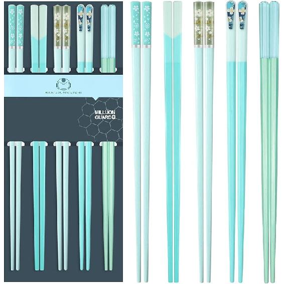 Chopsticks Reble Dishwasher Safe, 9.57 inches Pink Non-slip Lightweight Fiberglass Chop Sticks, Asian Cuisine Japanese Chinese Chopstick Gift Set, 5