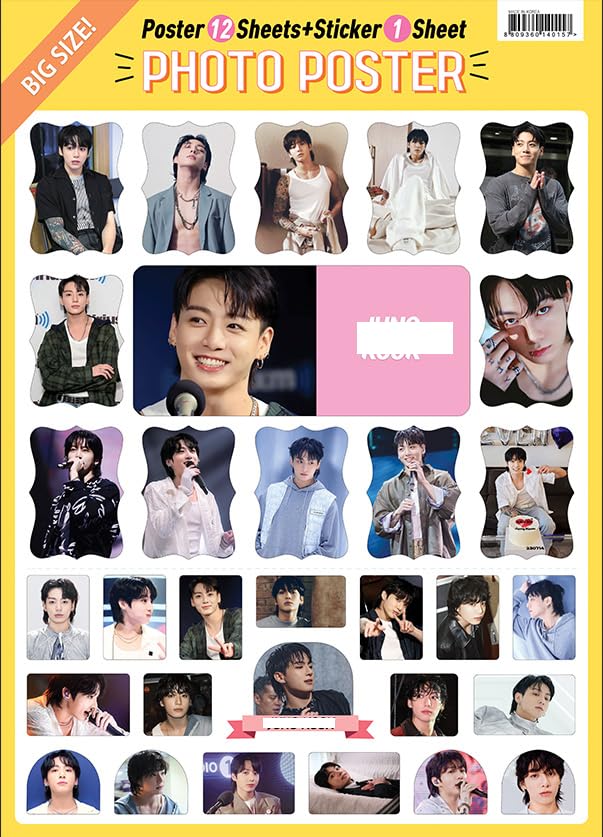 Товары Чонгука Постер 12 листов Набор наклеек 1 лист 12 Постер 1 Набор наклеек PO + + (ЧОНГКУК)