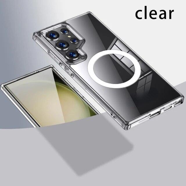 Чехол Magsafe для Samsung S24 Ultra, магнитный чехол с беспроводной зарядкой, полупрозрачный матовый противоударный акриловый чехол-бампер для Samsung S23 Ultra S23 FE