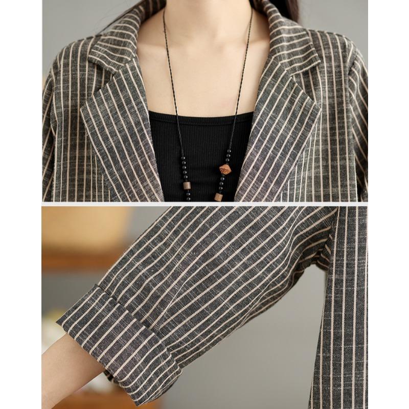 DIMANAF 2024 Женская базовая куртка в полоску больших размеров, новая осенняя, повседневное пальто оверсайз, модный винтажный топ с длинным рукавом свободного кроя