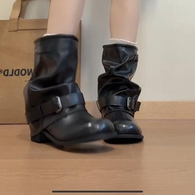 Модная племенная локомотивная обувь, рыцарские сапоги, модные сапоги, женские 2025 осень и зима, новый нишевый дизайн, сапоги с голенищем, ботинки Мартин