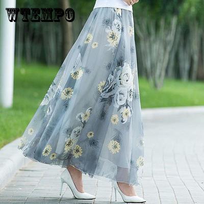 Летняя новая шифоновая юбка больших размеров, юбка в стиле бохо с цветочным принтом, женская пляжная юбка, длинная юбка, женская юбка А-силуэта
