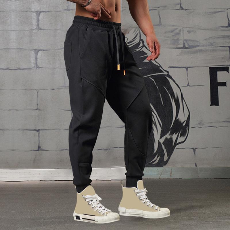 Мужские свободные брюки на шнурке, прямые брюки, мужские брюки, спортивные штаны, сплошной цвет