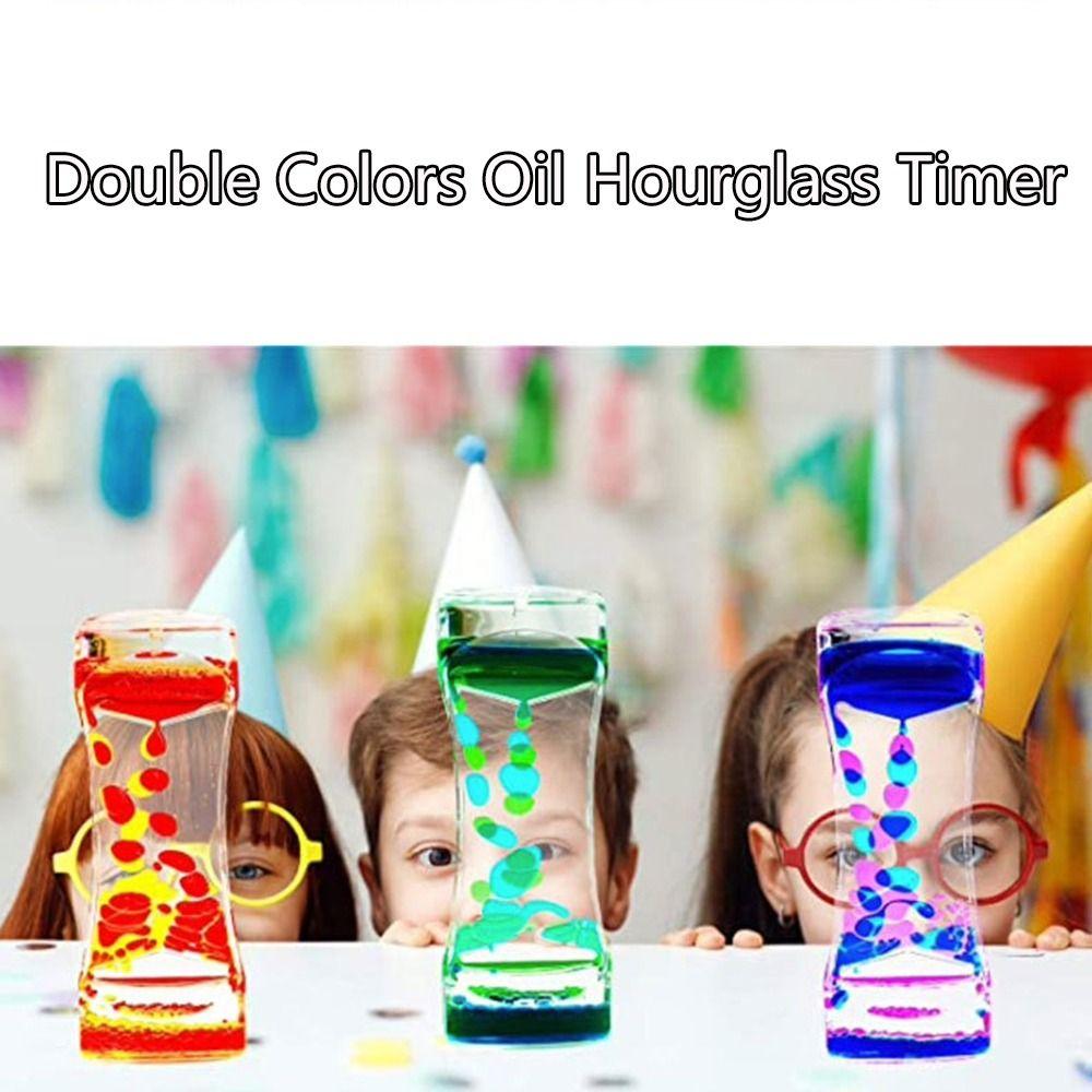 Double Colors Oil Hourglass Timer Creative Acrylic Movement Sensory Toys Visual Descending Sensory Bubble