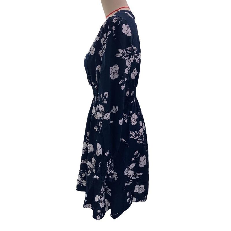 Autumn/winter Elegant Women's Floral Print V-neck Lantern Sleeve Dress
