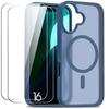 Protective Case - BOOLING - for iPhone 16 - Hybrid - 2 Tempered Glasses - Navy Blue