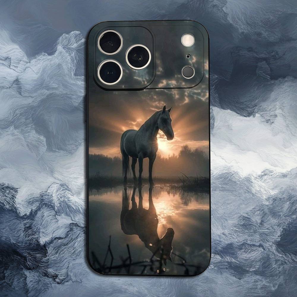 Скачущая Лошадь Животное Для iPhone 12,14,13,15,16,11,17,X,Mini,XR,SE,XS,Plus,Pro,Max,8,7,Мягкий Силиконовый Черный Чехол