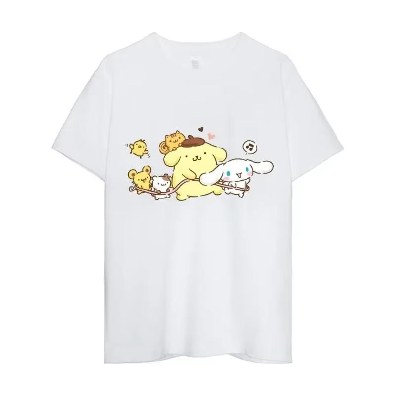 Summer Shortsleeve Printed Tshirt Women Couple Sanrio Hello Kitty Cartoon Style Versatile Casual Fashionable Cute Wearing