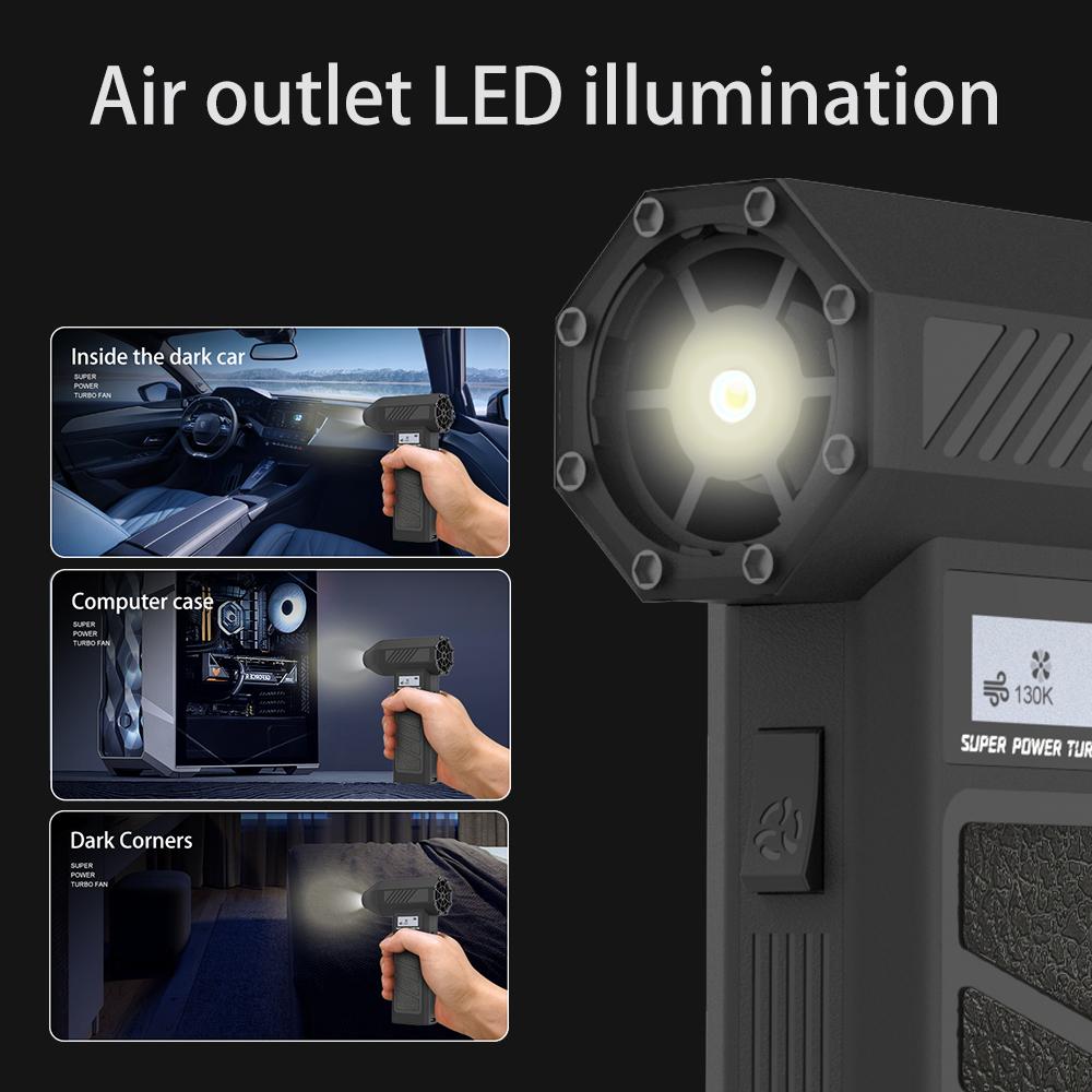 Электрический воздуходув 130000 об/мин Мини турбо вентилятор 3 скорости ветра Перезаряжаемый Супермощный реактивный воздуходув для автомобиля, клавиатуры