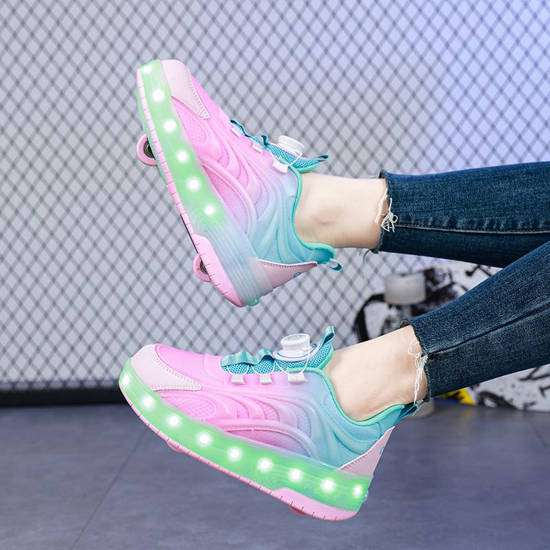 Двухколесные детские светодиодные роликовые коньки для детей, мальчиков и девочек, светящиеся спортивные кроссовки для скейтборда с зарядкой через USB