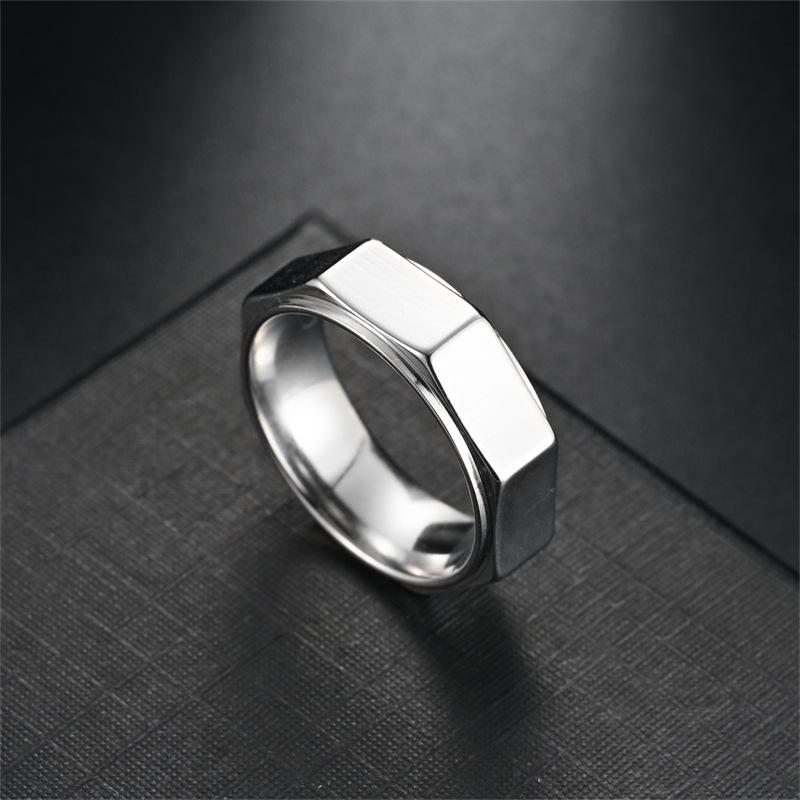 Stylish polygonal titanium steel ring, trendy personalized couple ring jewelry
