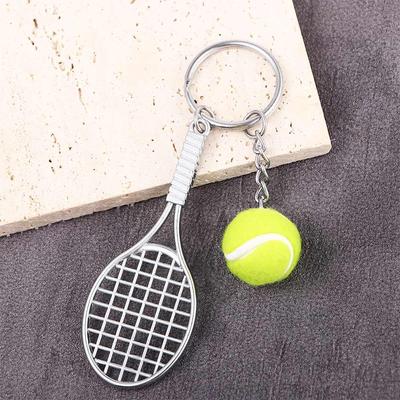 Симуляция для подарков Брелок для ключей автомобиля Подвеска Брелоки Металлический Спортивный брелок Брелок-ракетка для тенниса Мини-брелок с мячом для тенниса